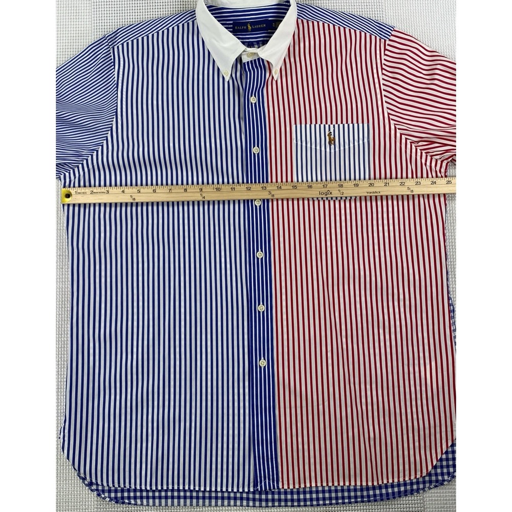 Ralph Lauren Button Down Dress Shirt Men's XL Red White Blue Flesh Pony - Picture 3 of 8